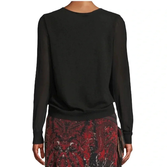 Fuzzi by Jean Paul Gaultier Sweater Sheer Sleeve V Neck Top Black Size XS NWT - Picture 2 of 10